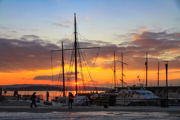 Sunset in the port of Oslo, the capitol of Norway