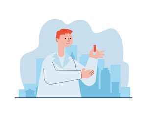 scientific doctor with tube test search vaccine character