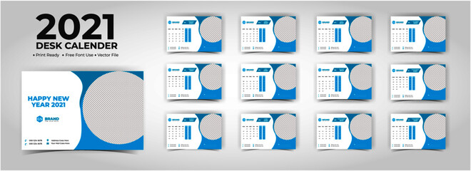Desk calendar design Template For 2021 calendar layout vector file
