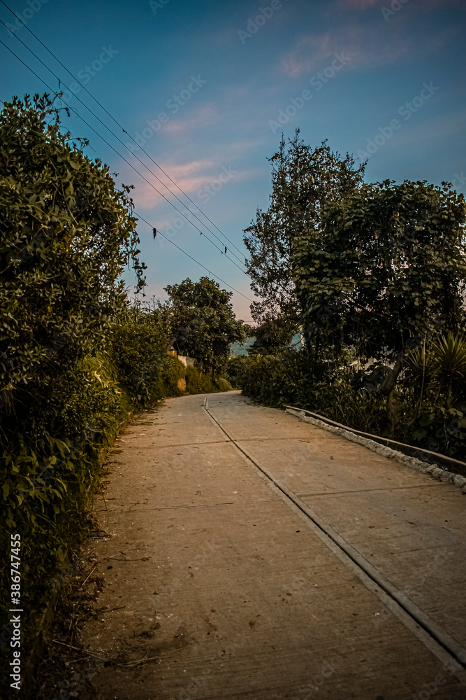 Wall mural camino con climas de atardecer