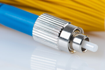 Macro photo of  fiber optic single mode patch cord connector type FC
