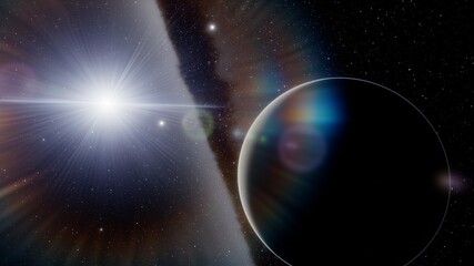 Obraz premium space background, detailed planet surface, beautiful alien planet in far space, realistic exoplanet, planet similar to Earth 3d render