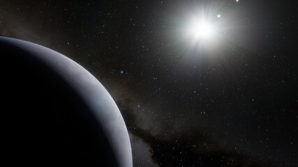 space background, detailed planet surface, beautiful alien planet in far space, realistic exoplanet, planet similar to Earth 3d render