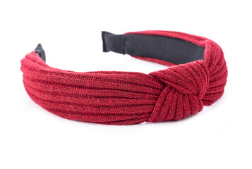 Closeup of a Red Knitted Headband Isolated on White