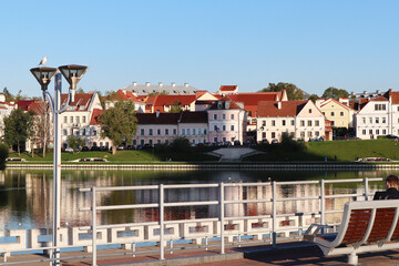 Obraz premium Quiet streets of the old part of Minsk city, Republic of Belarus. Autumn and rest concept.