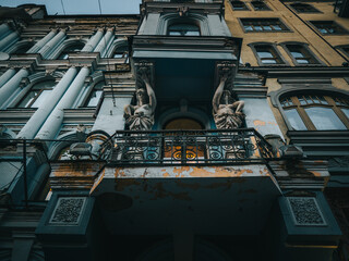 Kyiv historic city centre, Ukraine. A photo of a beautiful historic exterior facade of the old classical architectural house building