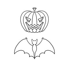 halloween pumpkin for celebration, bat, holiday traditions, lineart