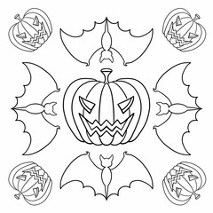 halloween pumpkin pattern for celebration, bat, holiday traditions, lineart