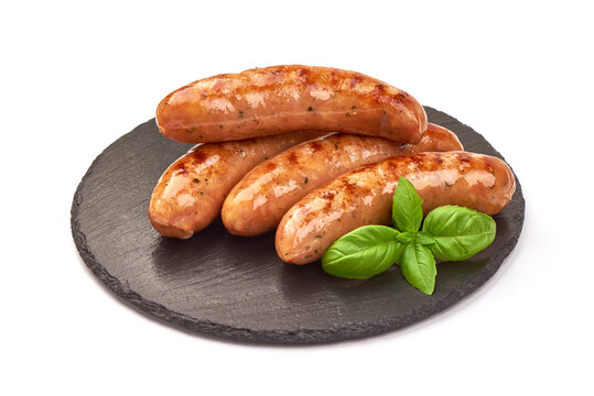 Grilled bavarian sausages, isolated on white background