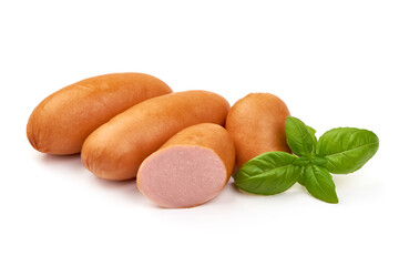 Fresh boiled sausages, isolated on white background
