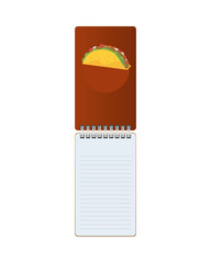 notebook mockup brand with taco mexican food