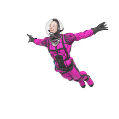 Fototapeta na wymiar retro space astronaut smiling and jumping