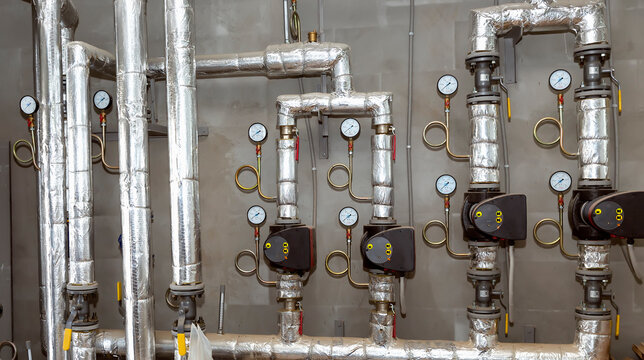 Sensors and display devices for hot water parameters in the heating system. Interlacing of pipes. Hydraulic components of the water distribution system