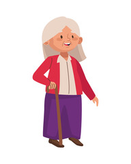 cute old woman walking with cane character