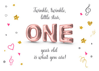 Twinkle, Twinkle, Little Star, Girl's First Birthday One Year  Card