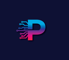 P Alphabet Data Storage Technology Logo Design Concept