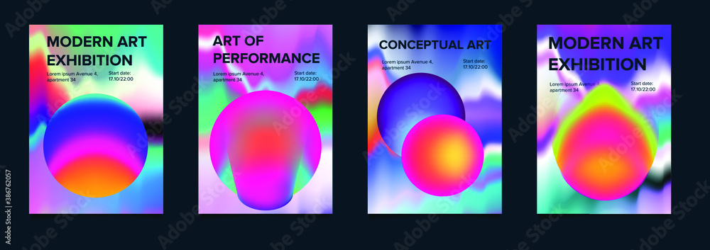 Poster set of minimal posters with abstract composition of glowing neon planets. synthwave and vaporwave st