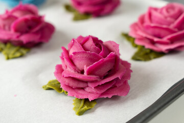 Handcrafted rose flower mooncake made from white bean paste