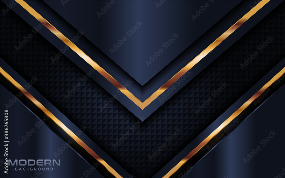Poster modern dark navy background with abstract shape and golden lines element.