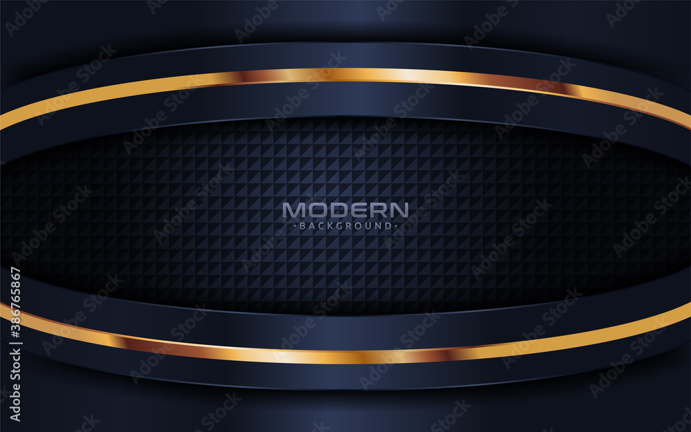 Poster modern dark navy background with abstract shape and golden lines element.