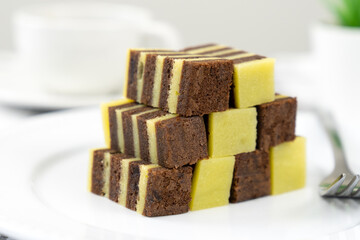 Traditional Sarawak Malaysia steamed chocolate layered cake, also known as Kek Lapis Legit