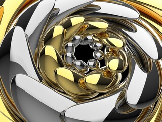 Gold and silver abstract shapes in circular motion