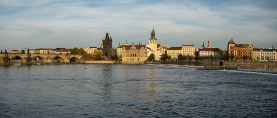 Charles Bridge and the Vltava River. stone bridges on the river in the city. in the center of the old town of Prague in the Czech Republic
