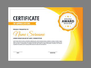 Obraz premium Abstract Smooth Certificate with Fresh Yellow Orange Curvy Element Design, Professional, Modern, Elegant Certificate Template Vector