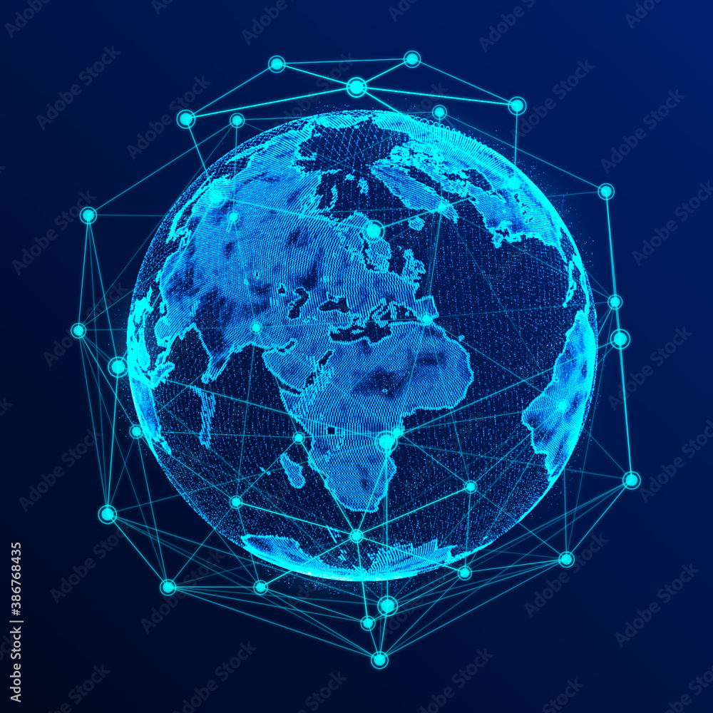 Poster global network connection. abstract earth map. big data visualization. 3d rendering.