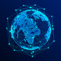 Global network connection. Abstract Earth Map. Big data visualization. 3D rendering.