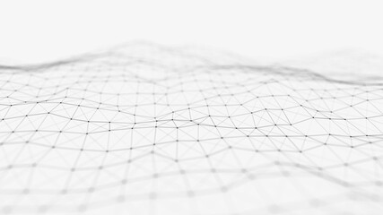 Wave 3d. Wave of particles. Abstract white Geometric Background. Big data visualization. Data technology abstract futuristic illustration. 3d rendering.