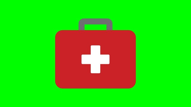 Animation of ambulanse medicine case  icon  on green background. 4K video