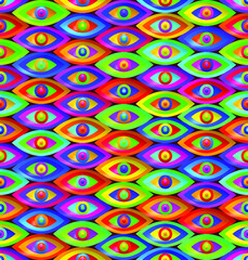 Fototapeta premium Abstract 3D background with geometric colorful figures. Design pattern with multicolor eyes shape. Seamless pattern. 3D vector illustration for web design, print pattern, scrapbooking, wrapping, etc.