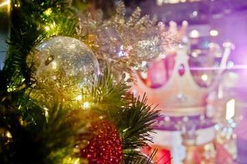 Beautiful white decoration ornament object shines at night in festive season