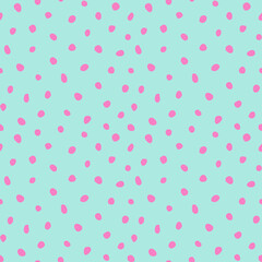 Hipster colorful seamless polka dot pattern. Vector irregular abstract texture with random hand drawn spots.