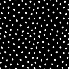Hipster black and white seamless polka dot pattern. Vector irregular abstract texture with random hand drawn spots.