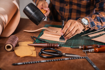 Man working with leather