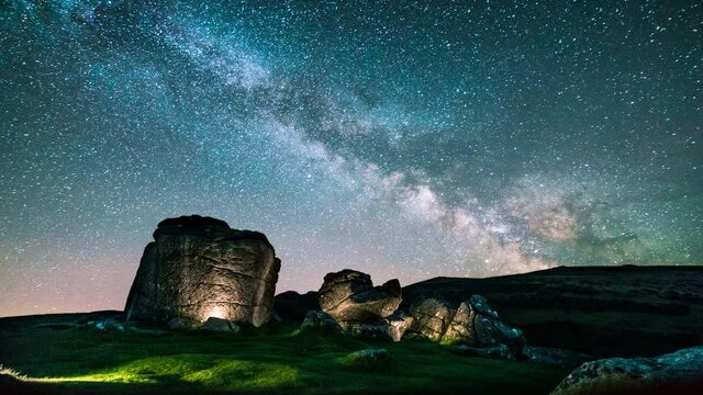 Milky Way over rocky Dartmoor National Park landscape - with Parallax 3D depth effect