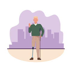 man with leg prosthesis perfectly imperfect character