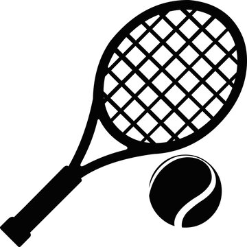 Vector illustration of tennis racket and ball silhouette