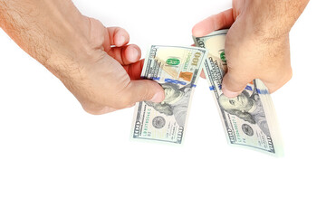 Business Money dollars in the hands on a white background