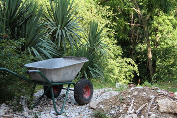 wheelbarrow in a garden