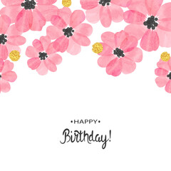 Abstract vector celebration background with pink watercolor flowers and place for text. Birthday card design