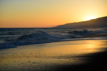 Fototapeta premium Sunset on the sea or ocean beach. Sunrise landscape.