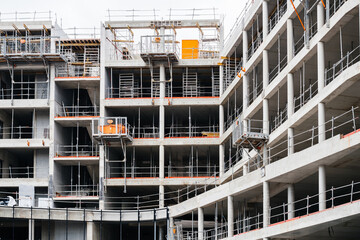 Details of modern construction site with multiple steel protection supports