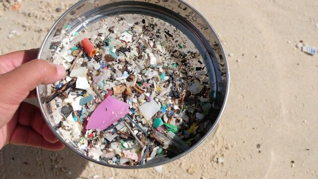 Filtration of micro-plastic waste from seaside sand.

