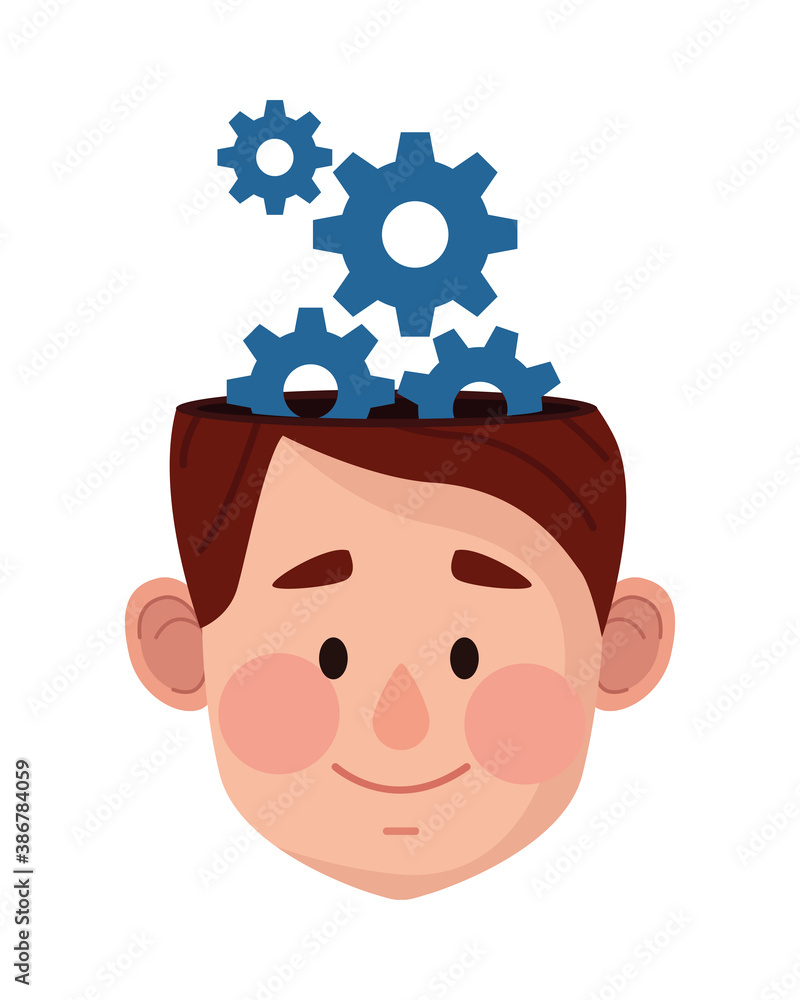 Poster human head with gears mental health care icon