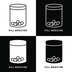 Pill Medicine Icon Line and Glyph Style. Medicine Treatment Vector Illustration. Drug Bottle Medication Care Logo Conceptual Design
