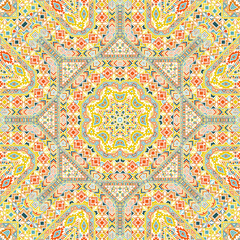 Stylish seamless ornament with geometric elements structure. Ethnic moroccan design. Fabric print. Small elements texture. Vector collage pattern.