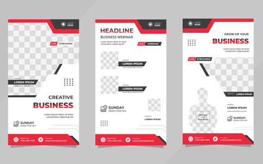 Live webinar social media stories post template. Vector graphics of minimalistic background collection for instagram stories